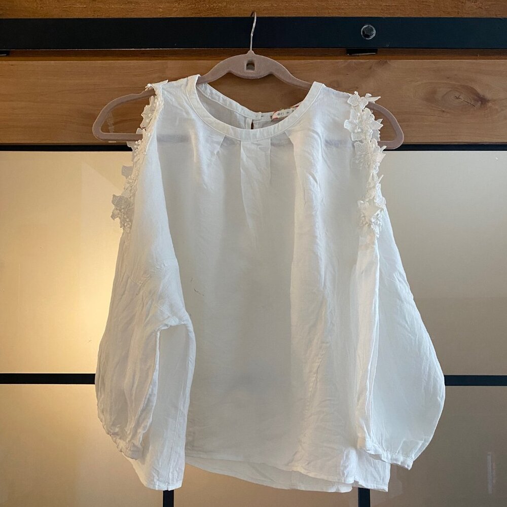 Anthropologie Eri + Ali Jemma Linen Cold Shoulder Blouse - Picture 2 of 5